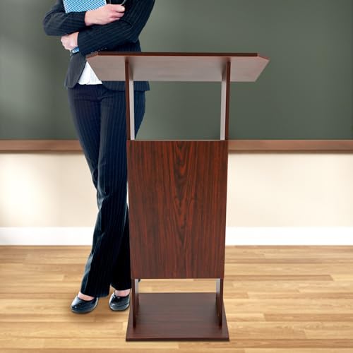 Podium Stand for Lectern, Church Lectern Stand 47.7 Inches Conference Presentation Stand with 26 x 15.7 Inch Panel & 4 Universal Wheels in Conference Rooms, Schools, Classrooms - color: Brown(26*15.7*47.7in)