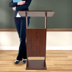 Podium Stand for Lectern, Church Lectern Stand 47.7 Inches Conference Presentation Stand with 26 x 15.7 Inch Panel & 4 Universal Wheels in Conference Rooms, Schools, Classrooms - color: Brown(26*15.7*47.7in)
