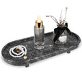 Marble Oval Bathroom Vanity Tray with Leg,Natural Stone Small Decorative Tray,Soap Dispenser Dresser Top Perfume Home Kitchen Toilet Tray for Soap Bottles, Key Trinket Ring (Black Grey)