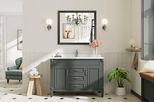 Briivue 36x32 Inch Black Bathroom Mirror for Wall, Thick Metal Framed Rectangle Mirrors for Over Sink, Bedroom, Living Room, Entryway, Anti-Rust, HD Tempered Glass - color: Black, size: 36"L x 32"W