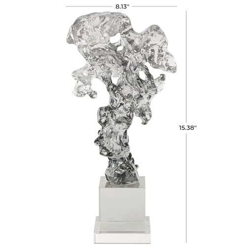 Deco 79 Glass Abstract Handmade Decorative Sculpture Freeform Home Decor Statue with Clear Square Base, Accent Figurine 8" x 4" x 15", Clear - size: 8" x 4" x 15"