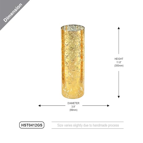 WGVI Hurricane Candle Holder Sleeve, W: 4", Ht: 12", Gold Speckled Glass Cylinder Open Both Ends, Chimney Tube Shade, 1 Piece - size: 4x12"H
