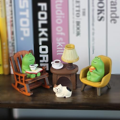 Refintural Miniature Frog Figurines Statue, Adorable Frog Collectibles for Desk and Bedroom Decor, Perfect Indoor Home Decorations and Gifts - color: Set6