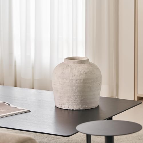 LB2 White Ceramic Large Vase, 11" Tall Zen Style, Terra Cotta Pitcher, Distressed Farmhouse Decor, Pottery Decorative Flower for Home Decor (B - White 11") - color: B - White 11"