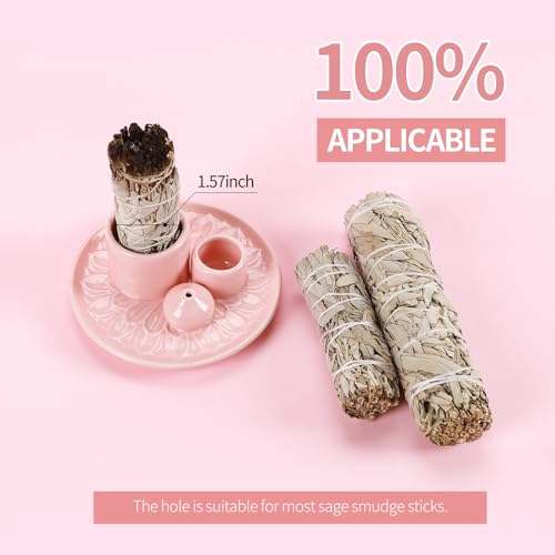 Palo Santo Sticks Holder, Multi-Purpose Handmade Ceramic Incense Burner for Palo Santo Incense Sticks, Sage Holder for Burning, Ash Catcher Tray for Meditation Yoga Room (Pink) - color: Pink