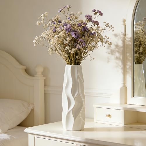 12 Inch White Vase Ceramic Flower Vase, Tall Vases for Pampas Grass, Home Decor, Modern Textured Vases for Living Room Decorations,Table Centerpieces,Shelf,Farmhouse Small Ceramic Vase - style: Shape 10
