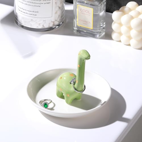 PUDDING CABIN Green Dinosaur Ring Holder Dish, Dinosaur Gifts Ring Holder for Rings Earrings Bracelets Necklace Organizer, Birthday Mothers Day Thanksgiving Christmas Gifts for Women - style: Green Dinosaur