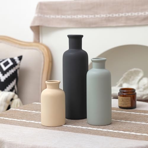 Ceramic Vase Set of 3, Neutral Rustic Vases for Farmhouse Decor, Pampas Grass & Dried Flowers and Table Living Room Home Decor - color: 3pcs-multicolor
