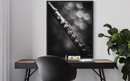 Flute Art Music Poster - Musical Instrumental Wall Art Print - Black and White - Photography Musical Art - Bedroom or Office Living Room Decor 137 (Flute, 16 x 20 inches, Unframed) - color: Flute, size: 20"L x 16"W