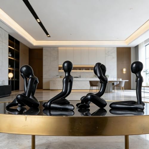 Abstract Thinker Statue Set of 4, Modern Home Decor for Shelves, Console Table & Entryway, Minimalist Neutral Aesthetic Figurines, Lightweight Safe Decor for Living Room & Office(Black) - color: Black