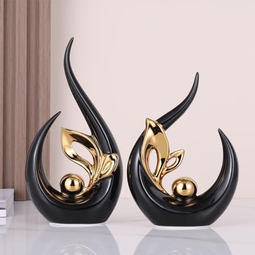 9.4" H Black Gold Abstract Sculptures Home Decor, Ceramic Art Statue Cool Stuff to Put on Shelves&tv Stand Decor, Gold Accent Entertainment Center, for Fireplace Coffee Table Dining Table Decorate - color: Black Gold, size: 9.4in/H