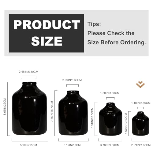 Sunddo Ceramic Flower Vase for Pampas Grass - 4 Inch Small Black Vase for Centerpieces, Bottle Modern Decorative Vases Home Decor, Bathroom, Window Sill, Nightstand, Desk Decor - color: Black, size: 4 inch