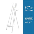 A - Frame Wooden Display Easel - Adjustable Lyre Beechwood Studio Easel Stand Holding Canvas Up to 90", Inclinable Artist Floor Painting Easel for Artwork Painting, White - color: White