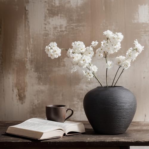 Rustic Ceramic Vase, 7" Black Farmhouse Tall Vase, Vintage Vases, Modern Terracotta Decor Vases for Home Decor, Living Room, Entryway, Table Centerpieces, Shelf, Kitchen, Housewarming Gifts - size: 7in