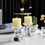 2-Pack Crystal Candle Holders, Clear Crystal Taper or Pillar Candlesticks, Table Centerpiece Home Decor for Wedding, Dining, Party(4.9in Tall)