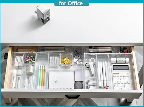 DCA 44 PCS Clear Drawer Organizers Set, 4 Size Versatile Bathroom and Vanity Organizer Trays, Cosmetic Display Cases for Makeup, Jewelries, Bedroom, Kitchen Utensils and Office - size: 44PC