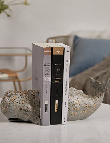 HAUCOZE Decorative Book Ends Ocean Decor Statue Whale Sculpture Table Centerpiece Gift for Home Office Bookshelf 9.4 Inch