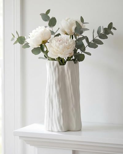 7.5 Inch White Ceramic Vase, Organic Nature Shape, OOSTONEE Boho Nordic Modern Style Small Flower Vase, Shelf, Home, Living Room, Coffee Table Centerpiece, Ceramic vases for Home Decor - color: White, size: Small