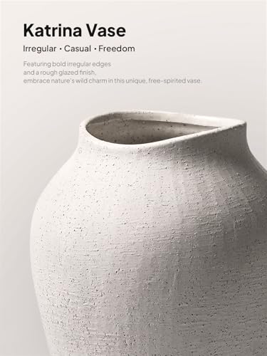 White Ceramic Vase - Large 13.6 Inch Tall Floor Vase for Centerpieces, Farmhouse Flower Vases, Rustic Minimalist Home Decor for Living Room, Enterway, Wedding (Sandstone White) - color: Sandstone White, size: 13.6 Inch