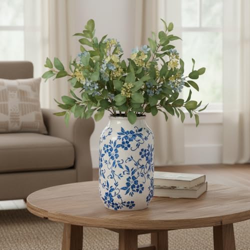 Blue and White Vase, Ceramic Flower Vases, Rustic Vintage Chinoiserie Vase for Home Decor, Farmhouse Decor, Shelf, Living Room, Bedroom, Table Decoration, 9 inch, Blue and White - color: Blue and White