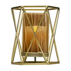 Elements 6.89x5.91x8.07 Inch Metal Gold Wire Hexagonal Candle Holder, Amber Glass Cylinder, for Use with Pillar Holder, Modern, Contemporary