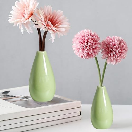 Colorful 4.1inch Ceramic Small Bud Vase Mini Single Stem Flower Vases Decorative Floral Holder for Home Office Table Decor (Green) - color: Green, size: 4.3inch