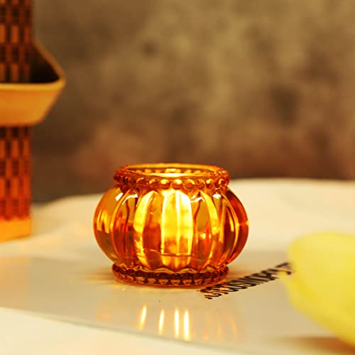 Woho Amber Tealight Candle Holder Set of 6, Tea Lights Candle Holder for Wedding Table, Glass Candle Holders Bulk for Home Decor - color: Amber