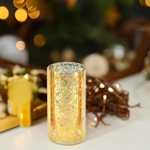 WGVI Hurricane Candle Holder Sleeve, W: 3", Ht: 6", Gold Speckled Glass Cylinder Open Both Ends, Chimney Tube Shade, 1 Piece - size: 3x6"H