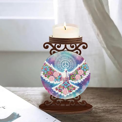 ARTopet DIY Diamond Art Painting Candlestick Holders Wooden Desk Candle Holder Ornament Double Sided Diamond Tabletop Ornaments for Home Decor-Dove of Peace - color: Dove of Peace