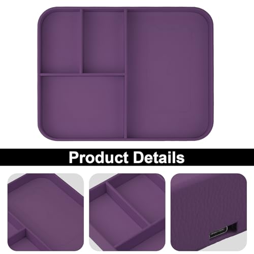 VOVIPO Faux Leather Valet Tray,with 2 in 1 Wireless Charging Compitable With iPhone/17/16/15/15 Plus/15 Pro/15 Pro Max/14/13/12/Wireless earphones,Office/Home Desk Organizers Tray-Purple - color: Purple