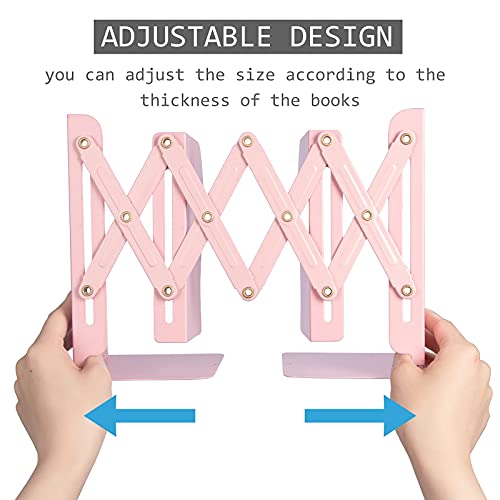 Aobopar Book Ends, Bookends for Shelves, Book Organizer for Desk, Metal Bookends for Heavy Books, Book Holders for Shelves, Suitable for Office, Home and School Use (Pink) - color: Pink