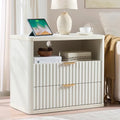 LEYAOYAO 31" Wide Fluted Nightstand with Charging Station, Oversized Extra Large 2 Drawers Night Stand,White Wood Bedside Table,Tall Bed Side End Tables,Modern Chest of Drawers Dressers for Bedroom - color: White, size: 2 Drawers