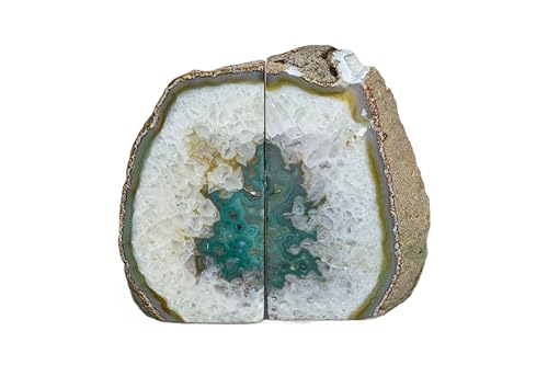 Nature's Decorations Green Agate Bookends – A+ Grade Geode Heavy Duty Decorative Stone Crystal for Shelves & Bookcases, Natural Polished Bookshelf Decor, 1 Pair 6-8Lbs - color: Green, size: A+ Grade 6 - 8 Lbs