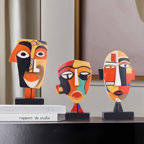 9.8“ Resin Abstract Coffee Table Sculptures, Handcrafted 3 PCS African Art Tribal Figurines Weird Art Decor, Modern Design African Statues for Home, Office, Living Room, Bookshelf, Cabinets Accent - size: Large