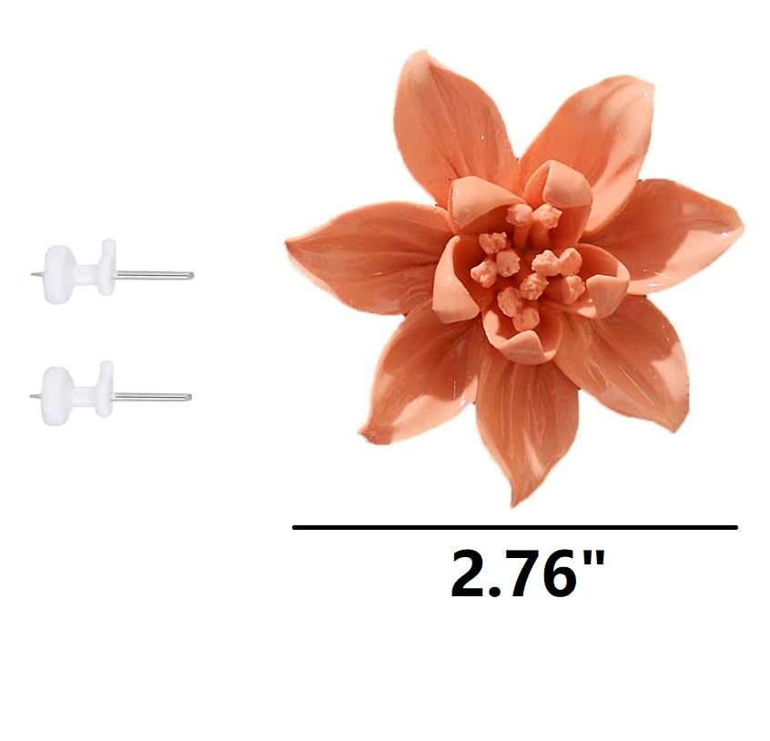 Magnolia,2.76" Ceramic Flower Wall Art, Artificial 3D Flower Wall Art, Handmade 3D Wall Art Hanging Sculpture, Porcelain Flower Wall Decoration for Home Office Decor (Orange) - color: Orange,Magnolia,2.76"