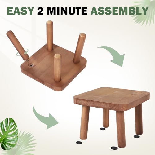 Pinkunn 3 Pcs Wood Plant Stand Indoor Plant Stand for 3-12 Inch Pots Mid-century Modern Plants Stool Plants Pot Holder Home Decor for Balcony Living Room Office Courtyard Detachable(Square Style) - style: Square Style