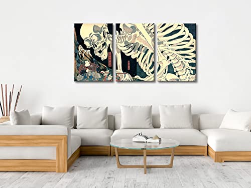 Wieco Art 3 Piece Witch and Skeleton Ukiyo-E by Utagawa Takiyasha Historic Cultural Illustrations for Living Room Bedroom Home Decorations Landscape Artwork - color: Witch and Skeleton, size: 16 x 24 inches (Unframed)