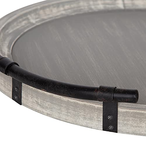 Kate and Laurel Bruillet Farmhouse Round Tray, 15 inch Diameter, Rustic Gray, Wooden Tray for Coffee Table - color: Gray