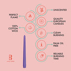 BOLSIUS 10 Inch Purple Taper Candles - 8 Hours Burn Time - Premium European Quality - 10 Pack Unscented Smokeless & Dripless Household Taper Candlesticks - Perfect for Church, Party, & Everyday Use - color: Purple, size: 10 Count