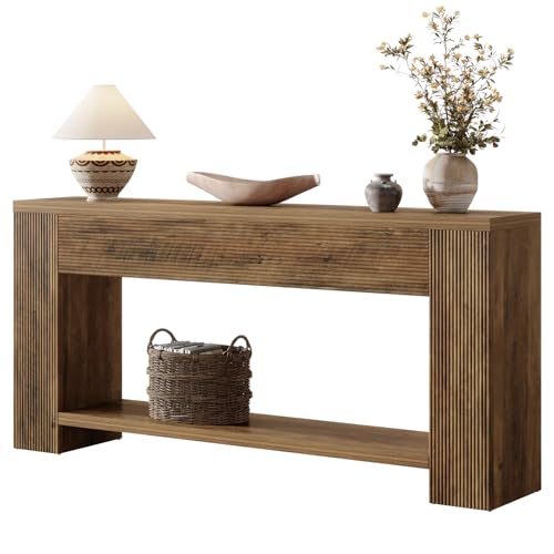 Tribesigns 70.9-Inch Console Tables for Entryway, Narrow Wooden Long Sofa Table Behind the Couch, Farmhouse Fluted Hallway Accent Table for for Living Room, Entrance, Foyer (Rustic Brown) - color: Rustic Brown