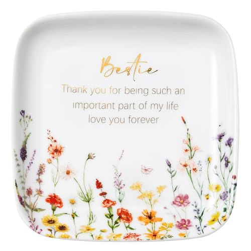 Crisky Jewelry Ring Dish for Bestie Birthday Gifts for Best Friend Women Friendship, Gifts for Friends Besties Floral Trinket Ring Dish Jewelry Tray for Her Sisters Long Distance Graduation Gift Ideas - style: Bestie Thank You for Being Such an Important