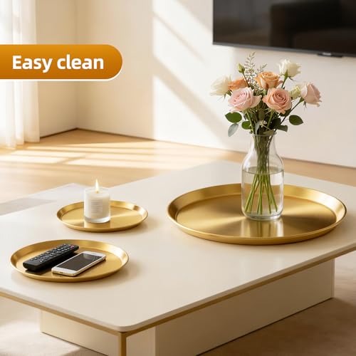 Gold Round Metal Tray ，Essential Organizer for Aromatherapy, Jewelry & Cosmetics (7.9'') - color: 7.9''