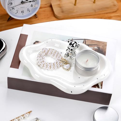 VanEnjoy Ceramic Cute Jewelry Dish, Aesthetic Jewelry Tray Silver finished, Small Trinket Dish, Ring Bowl for Jewelry, Thanksgiving Friend Gift - color: Silver