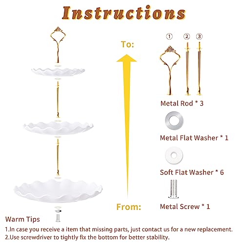 BACUTHY 3 Tier Cupcake Stand Holder, Plastic Cup Cake Stand Towel with Tiered Serving Tray for Cupcakes, Donuts, Fruits and More, White (White) - color: White