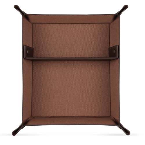Londo Leather Tray Organizer - Practical Lightweight Water Resistant Computer Table Desk Storage Box for Wallets, Watches, Keys, Coins, Cell Phones and Office Equipment - color: Dark Brown