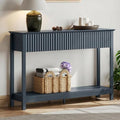 Treocho 47" Fluted Console Table with 3 Drawers, Narrow Long Entryway Table with Storage and Shelf, 2-Tier Sofa Table Behind Couch Accent Tables for Entrance Foyer, Hallway, Living Room, Blue - color: Blue