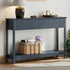 Treocho 47" Fluted Console Table with 3 Drawers, Narrow Long Entryway Table with Storage and Shelf, 2-Tier Sofa Table Behind Couch Accent Tables for Entrance Foyer, Hallway, Living Room, Blue - color: Blue