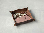 American Made Premium Leather Valet Tray, Folds Flat! Dice Rolling Basket and Organizer with Brass Rivets (Dark Walnut Brown, Medium) - color: Dark Walnut Brown, size: 5" x 5" x 2"