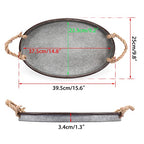 Hipiwe Galvanized Metal Iron Oval Tray with Rope Handle Farmhouse Serving Tray Rustic Industrial Decorative Centerpiece for Coffee Table Weddings and Parties Decor, Large - size: 15.4" x 9.8" x 1.6"