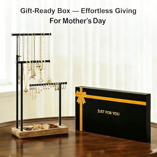 SRIWATANA Jewelry Organizer Stand, Extra Tall Necklace Holder Jewelry Holder, Gift Idea (Carbonized Black & Black) - color: carbonized black and black